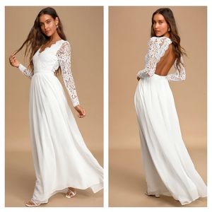 Lulus Awaken My Love White Long Sleeve Lace Maxi Dress Large